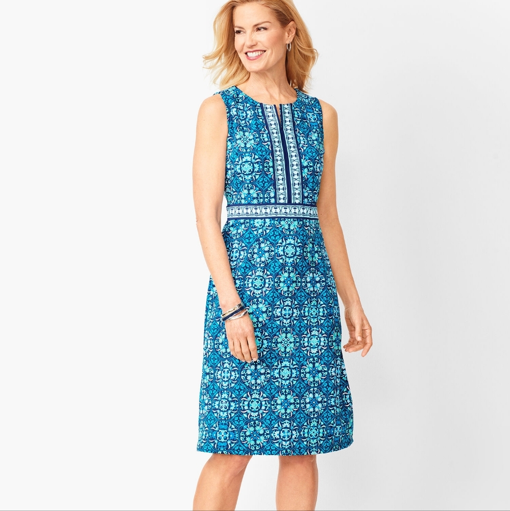 Talbots Dress blue white Floral V-Neck Sleeveless Size XL
